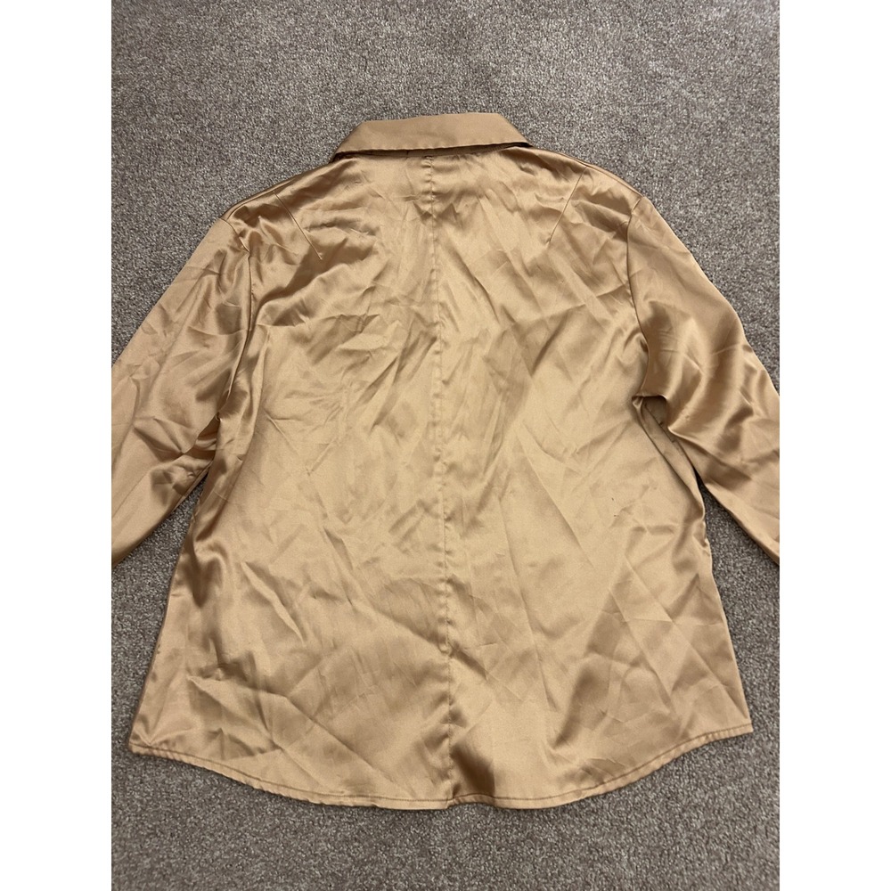 Kathy Ireland Blouse Womens XL Gold Excellent Satin Long Sleeve Button Down Top - Picture 14 of 14